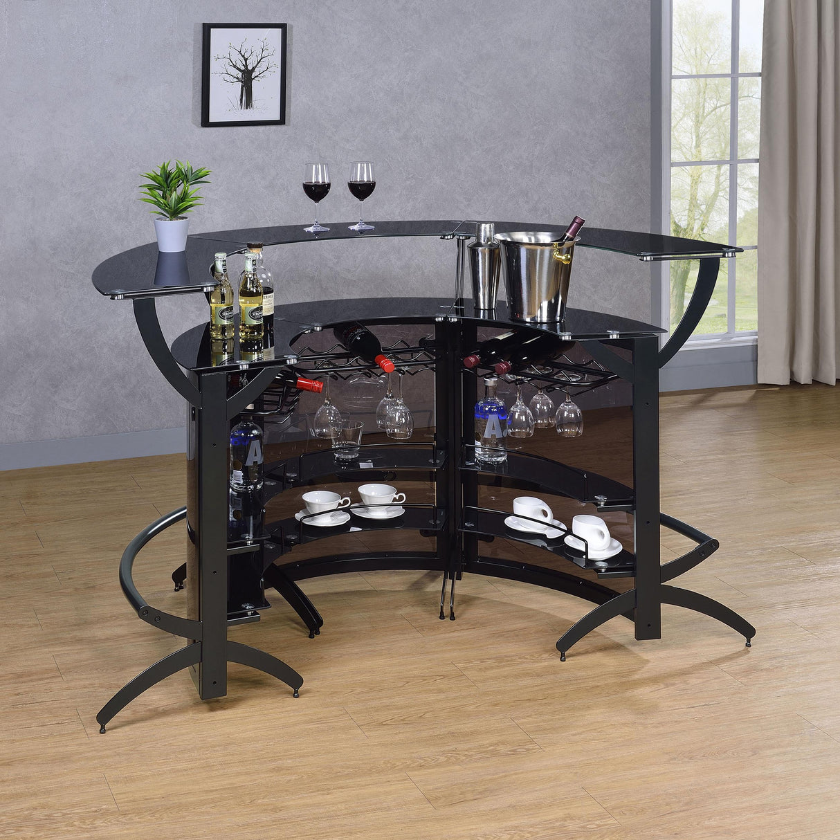 Coaster Furniture Dallas 182135-S3 3-piece Curved Freestanding Home Bar Cabinet - Black IMAGE 3