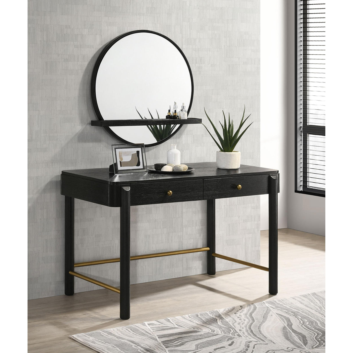 Coaster Furniture Arini 224337-SET 2-piece Makeup Vanity Table and Mirror Set - Black IMAGE 2