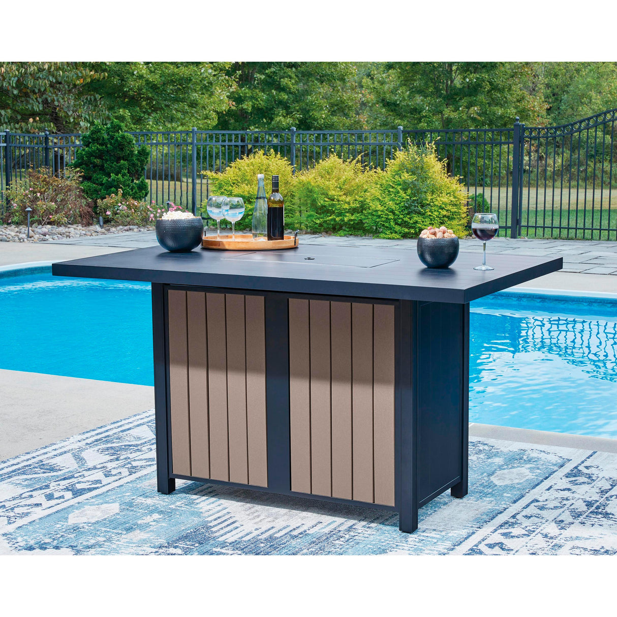 Signature Design by Ashley East Beach PCP587-665 Rectangular Bar Table with Fire Pit IMAGE 5