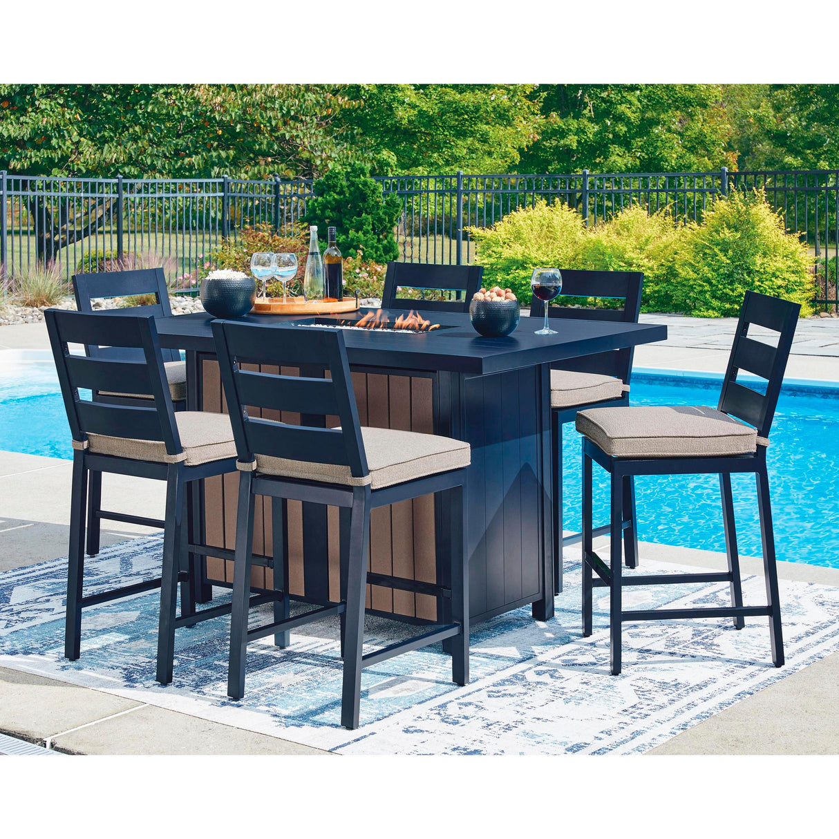 Signature Design by Ashley East Beach PCP587-665 Rectangular Bar Table with Fire Pit IMAGE 8