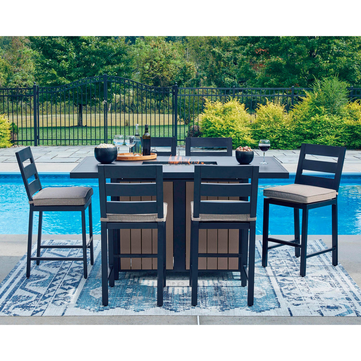 Signature Design by Ashley East Beach PCP587-665 Rectangular Bar Table with Fire Pit IMAGE 9