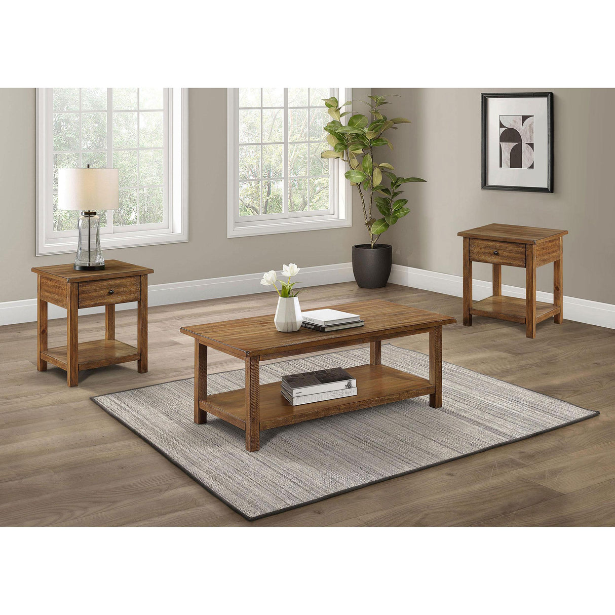 Coaster Furniture Payne 710548-S3 3-piece Coffee and 1-drawer End Table Set - Brown IMAGE 1