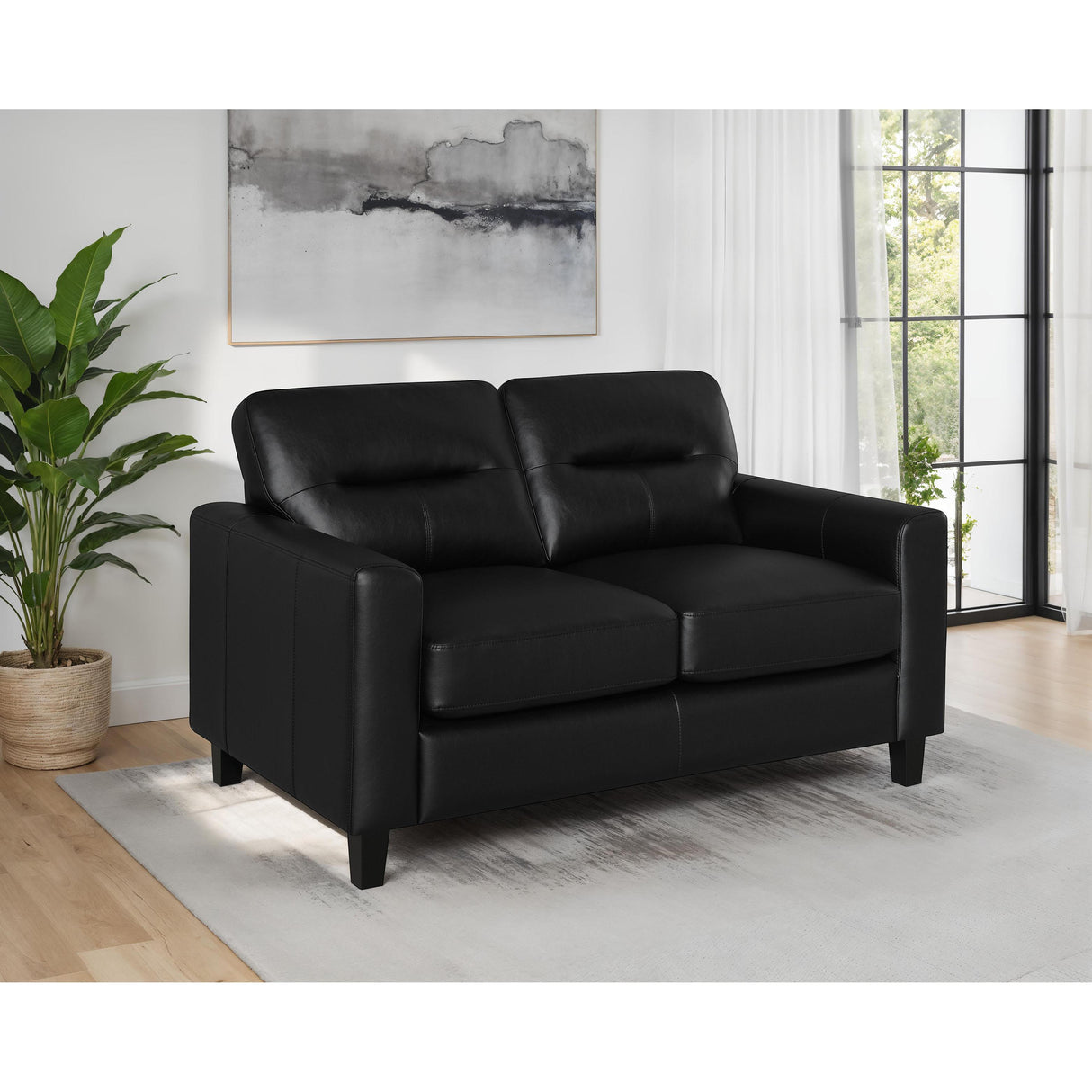 Coaster Furniture Scotland 504665 Faux Leather Upholstered Track Arm Loveseat - Black IMAGE 2