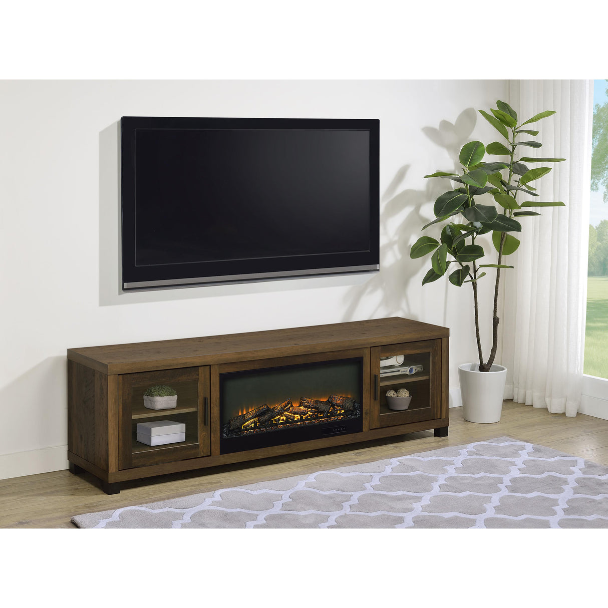 Coaster Furniture Havering 722873 71-inch TV Stand Fireplace Media Console - Dark Pine IMAGE 2