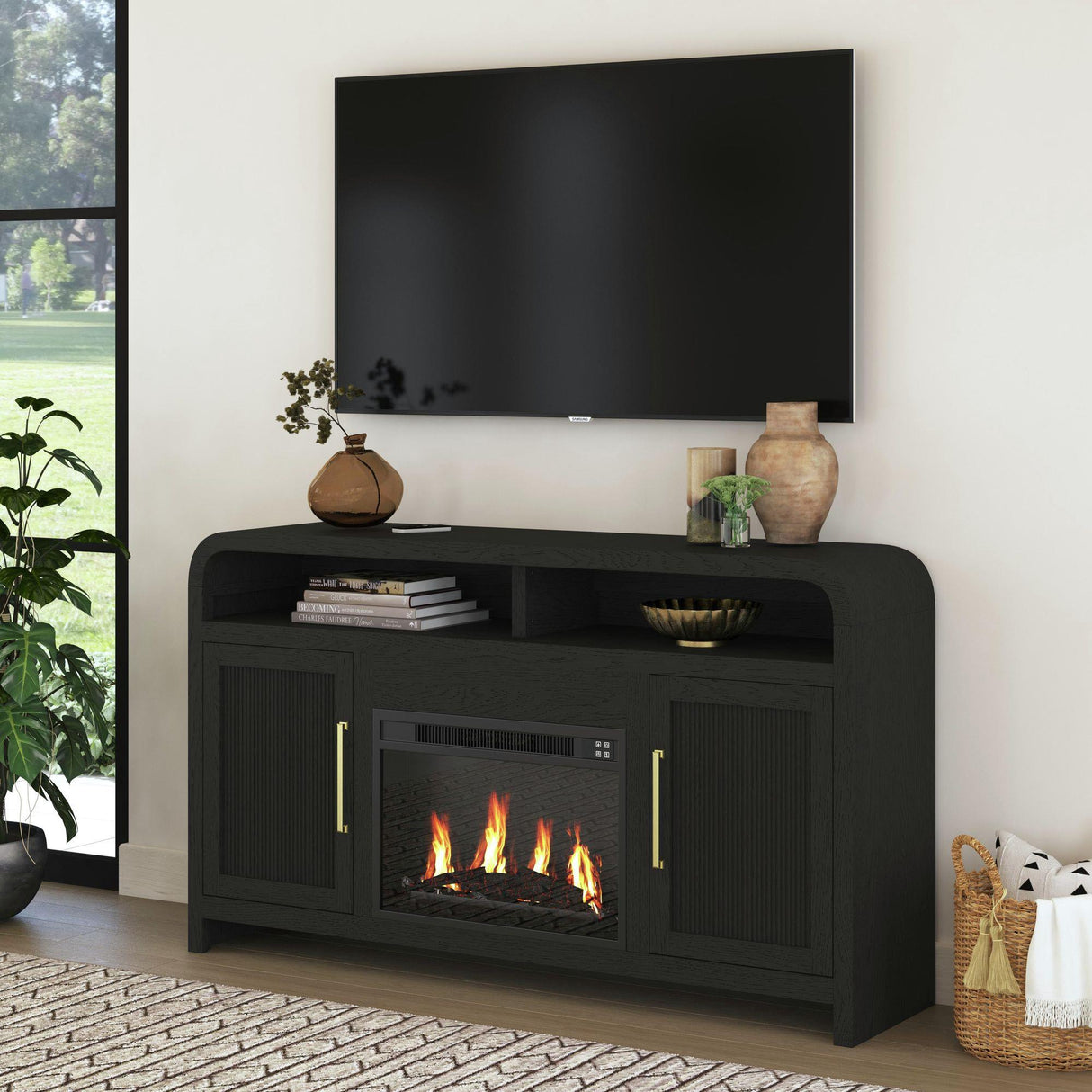 Elements International Ridgemont LA-14440-8W-FP Complete 60" Fireplace Cabinet IMAGE 3