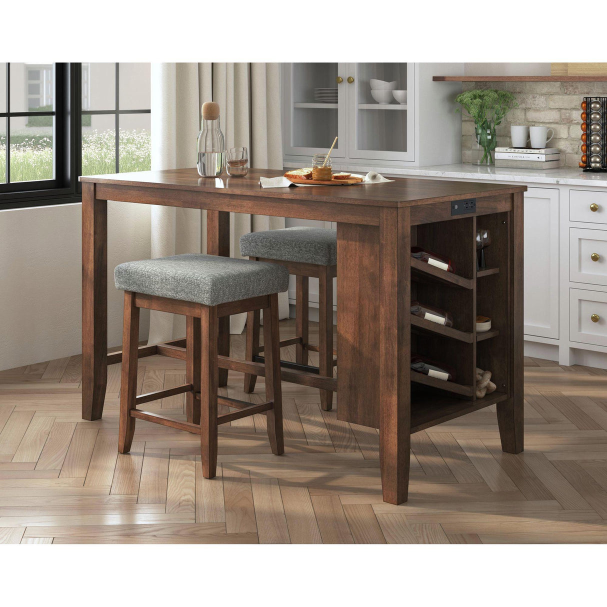 Elements International Santa Barbara D-16550-5-KI Kitchen Island & 2 Counter Stools IMAGE 6