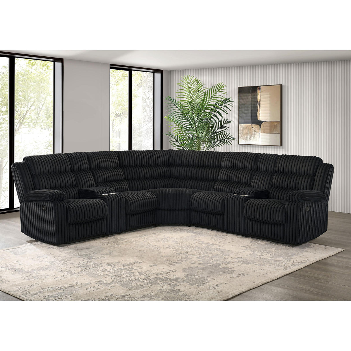 Coaster Furniture Atkinson 601520 Upholstered Reclining Sectional Sofa - Black IMAGE 6