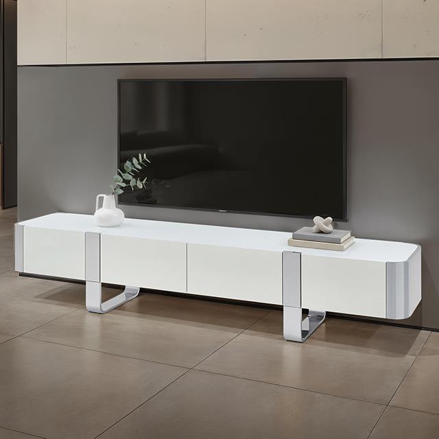 Furniture of America Larvik FM-AC8027SV-TV TV Stand White with Silver Frame IMAGE 1