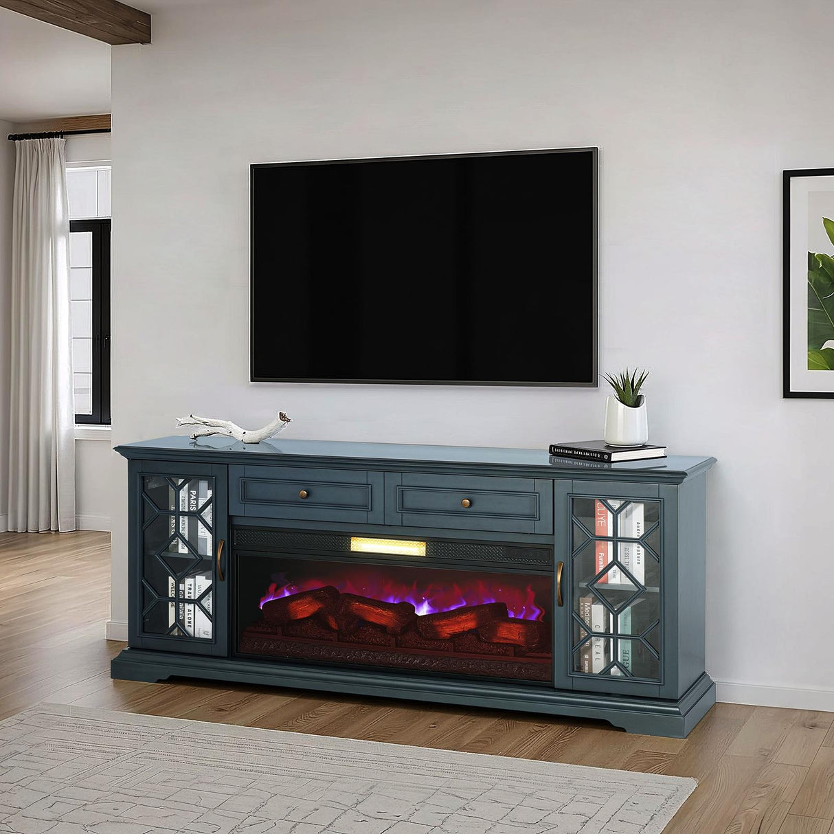 Furniture of America Fidel TM5002 74'' Tv Console with Electric Fireplace IMAGE 1