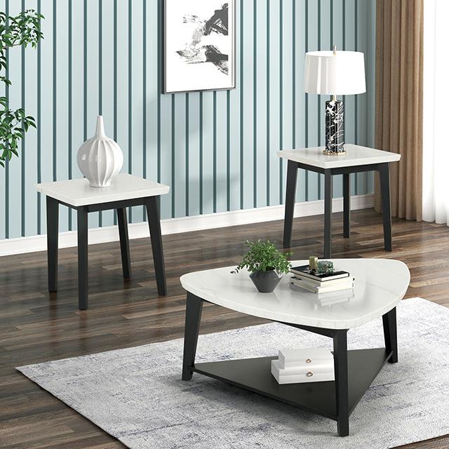 Furniture of America Thisted FM44002WH-CT Triangle Marble Coffee Table IMAGE 2