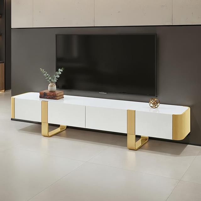 Furniture of America Larvik FM-AC8027GD-TV TV Stand White with Gold Frame IMAGE 1
