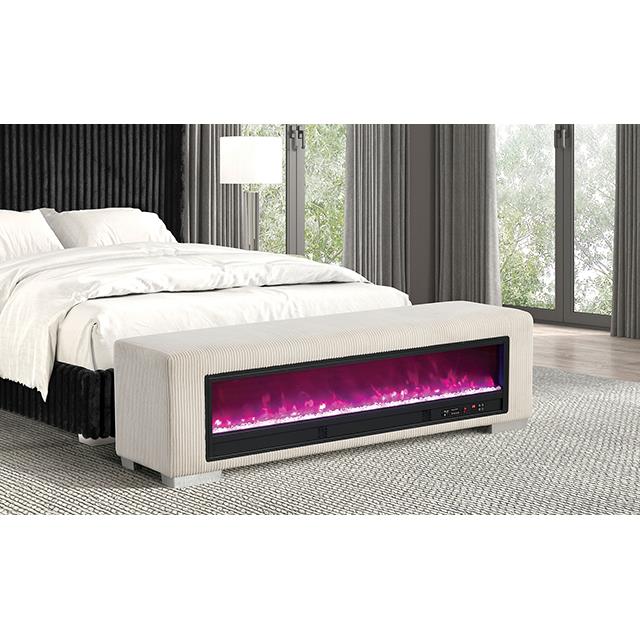 Furniture of America Elnath FM-BN6001BG Bench with Visual Crystal Fireplace IMAGE 2
