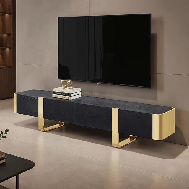 Furniture of America Leknes FM-AC8028GD-TV TV Stand Black with Gold Frame IMAGE 1