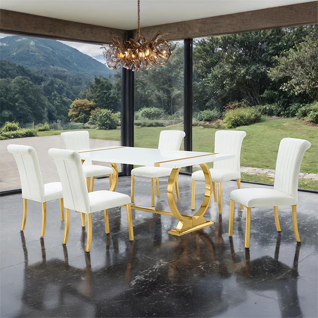 Furniture of America Holbaek FM37008GD-T-7PC-07GW 7 Pc 80" Dining Table Set IMAGE 1