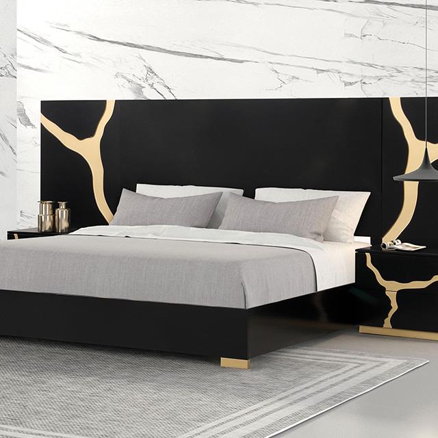 Furniture of America Goldsberg FM7425BK-EK-WP-BED King Bed with Wall Panels IMAGE 1