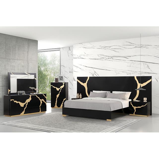 Furniture of America Goldsberg FM7425BK-EK-WP-BED King Bed with Wall Panels IMAGE 2