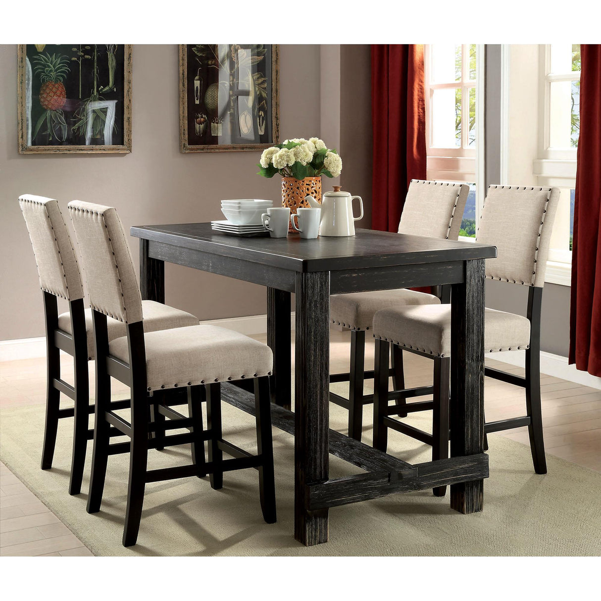 Furniture of America Sania CM3324BK-PT-3564-5PC 5 Pc Counter Height Table Set IMAGE 1