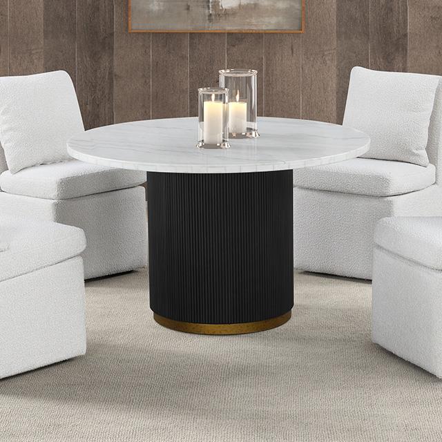 Furniture of America Varde FM3431WH-RT-TABLE Round Dining Marble Table IMAGE 1
