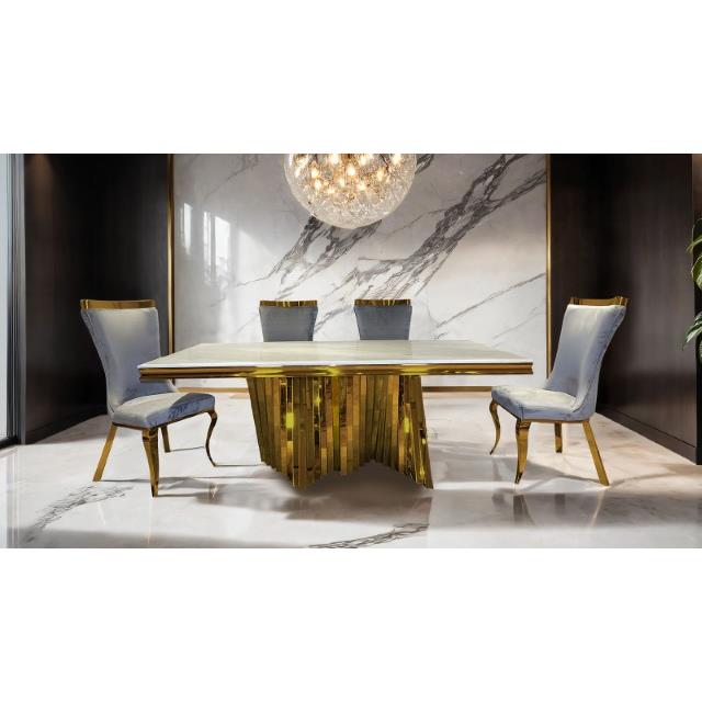 Furniture of America Basilicata FM33001GD-T-7PC-13GY 7 Pc Dining Table Set IMAGE 2