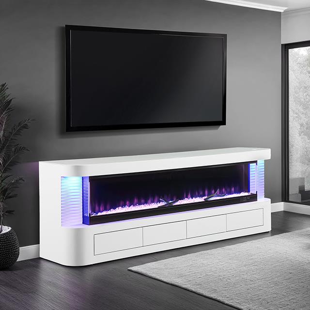 Furniture of America Luken FM-AC8010WH-TV 71" TV Stand with Electric Fire Place IMAGE 1