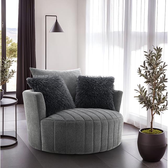 Furniture of America Hoople FM-AC6001DG-SW Channel Tufted Swivel Chair IMAGE 2