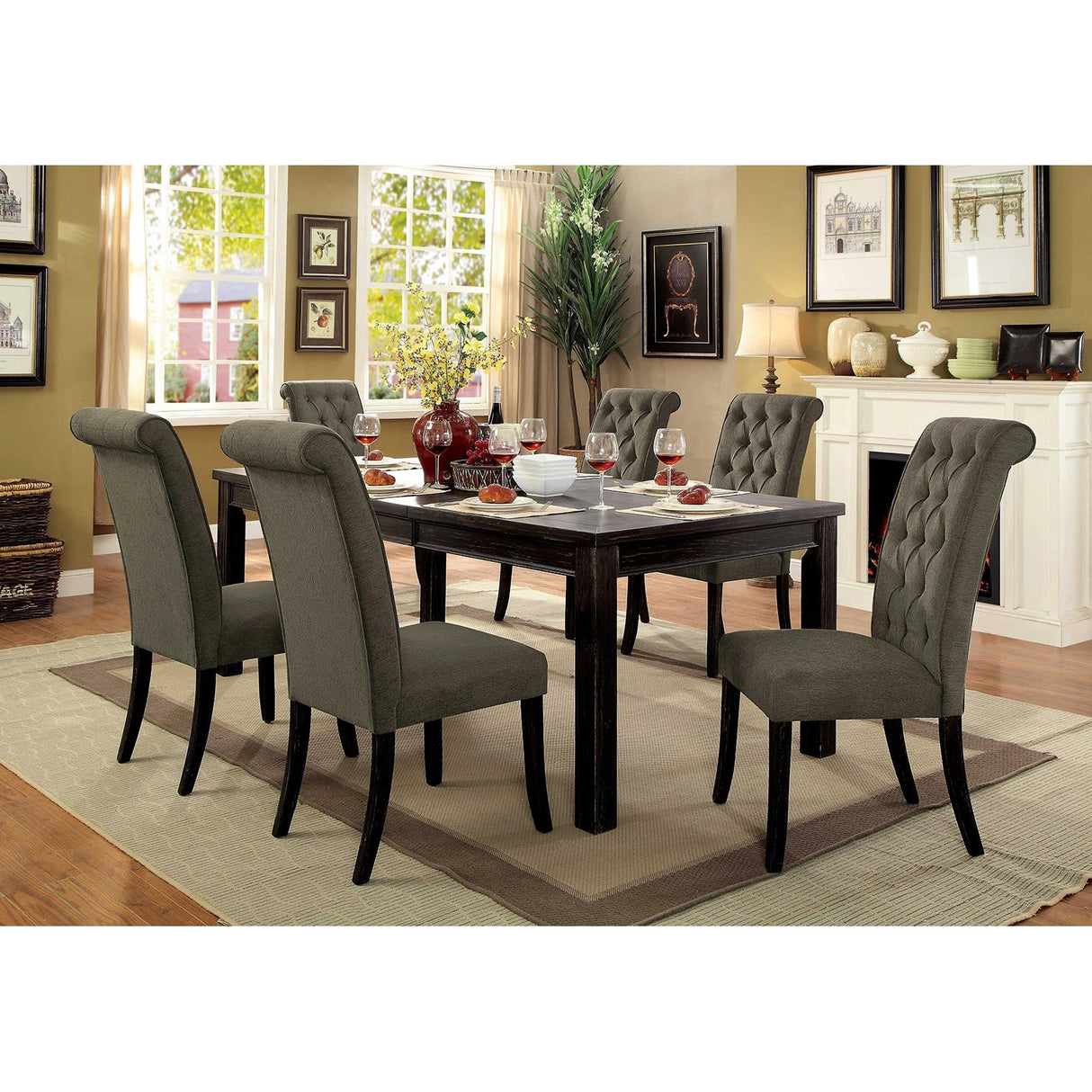 Furniture of America Sania CM3324BK-T-3564GY-7P 7 Pc Dining Table Set IMAGE 2