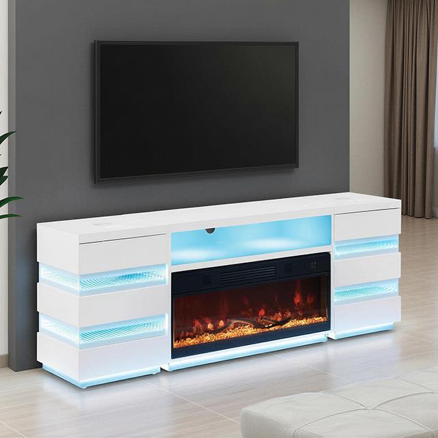 Furniture of America Terni FM-AC8024WH-TV-SET TV Stand with Fireplace & 2 Side Tables IMAGE 1