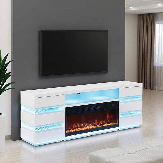 Furniture of America Terni FM-AC8024WH-TV-SET TV Stand with Fireplace & 2 Side Tables IMAGE 2