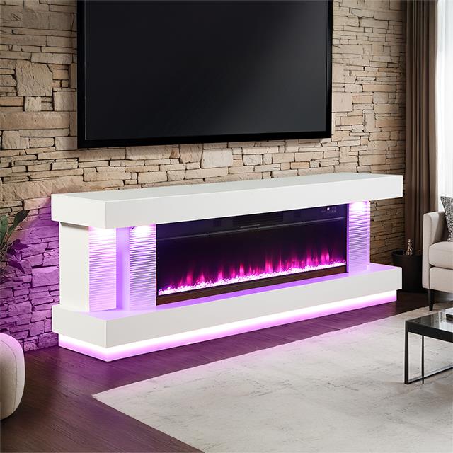 Furniture of America Peseux FM-AC8009WH-TV 71" TV Stand with Electric Fire Place IMAGE 1