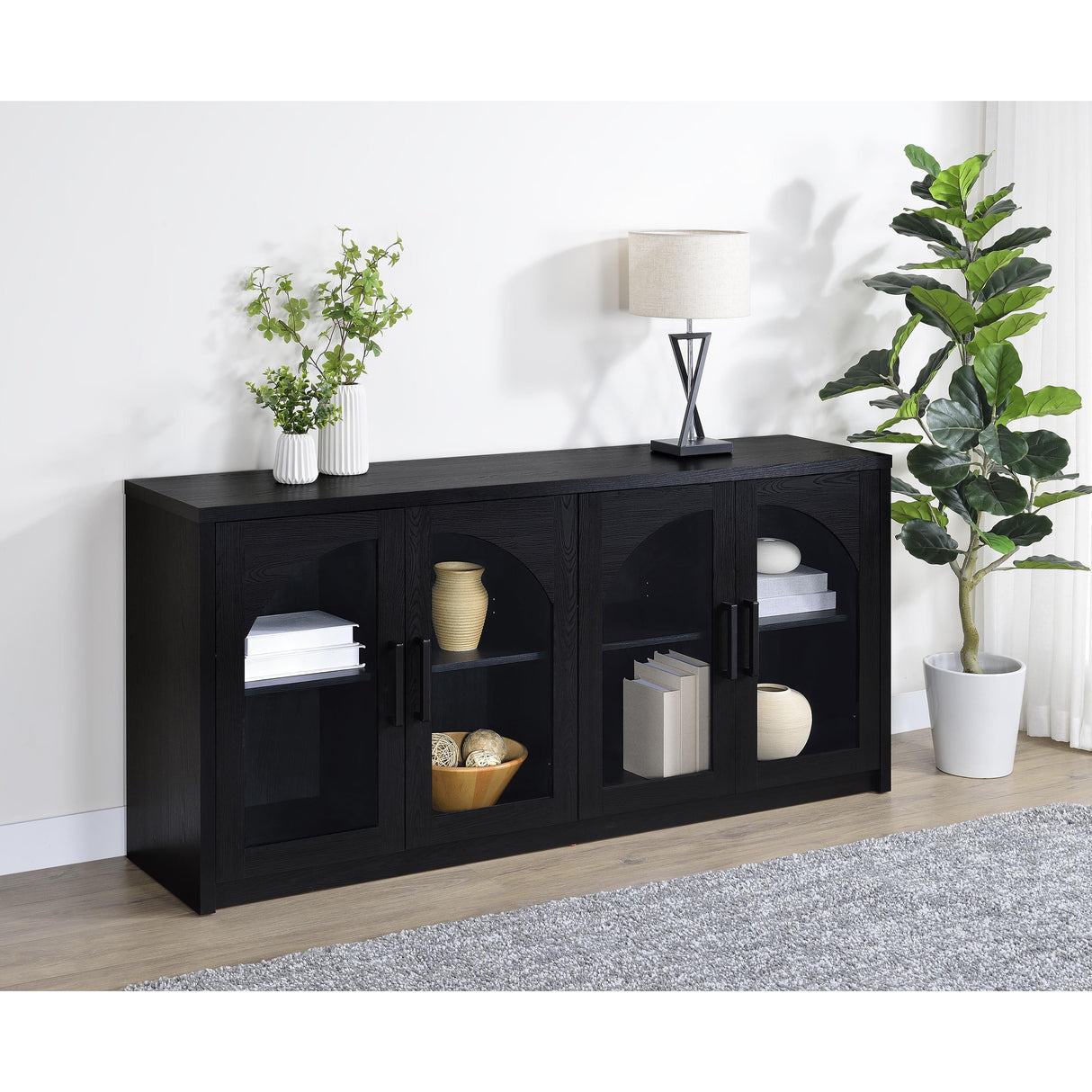 Coaster Furniture Riva 103895 4-door Dining Sideboard Buffet Storage Credenza - Black IMAGE 6