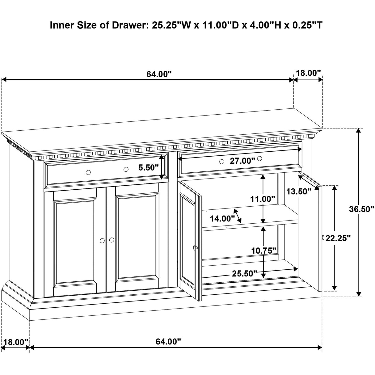 Coaster Furniture Ridgewell 104605 2-drawer 4-door Dining Server - Dark Oak IMAGE 13