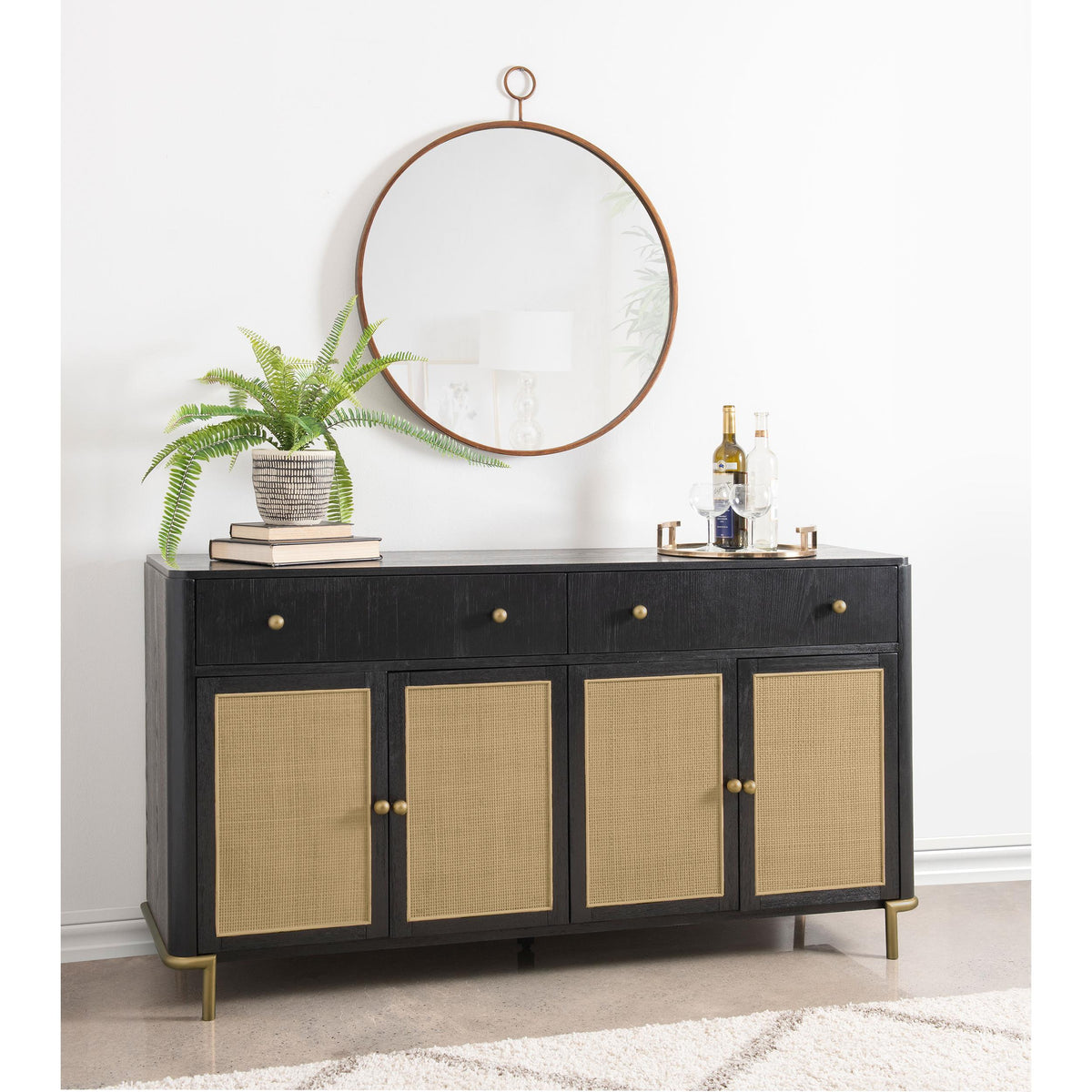 Coaster Furniture Arini 108935BLK 2-drawer Cane Door Dining Sideboard Server - Black IMAGE 2