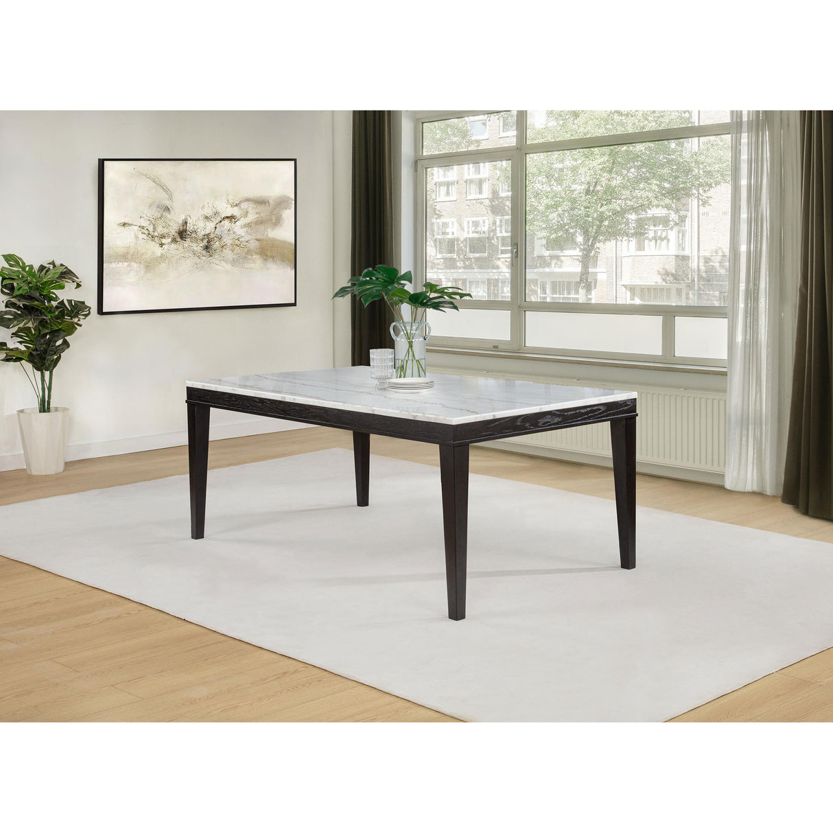 Coaster Furniture Averill 121291 72-inch Rectangular White Marble Top Dining Table - Coffee Bean IMAGE 3