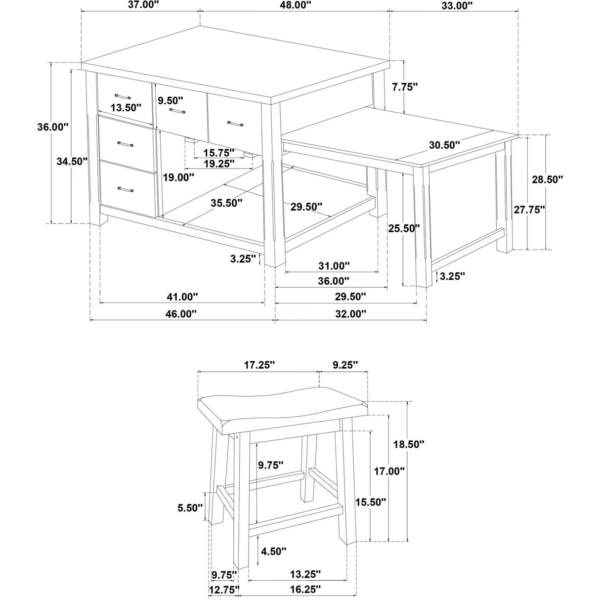 Coaster Furniture Mayfair 182446 3-piece Kitchen Island with Extension Table - Dark Oak IMAGE 14