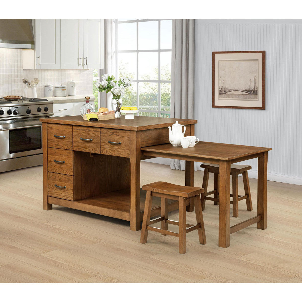 Coaster Furniture Mayfair 182446 3-piece Kitchen Island with Extension Table - Dark Oak IMAGE 2