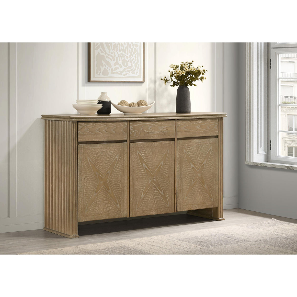 Coaster Furniture Adina 193615 3-door 59-inch Sideboard Server - Distressed Light Brown IMAGE 2