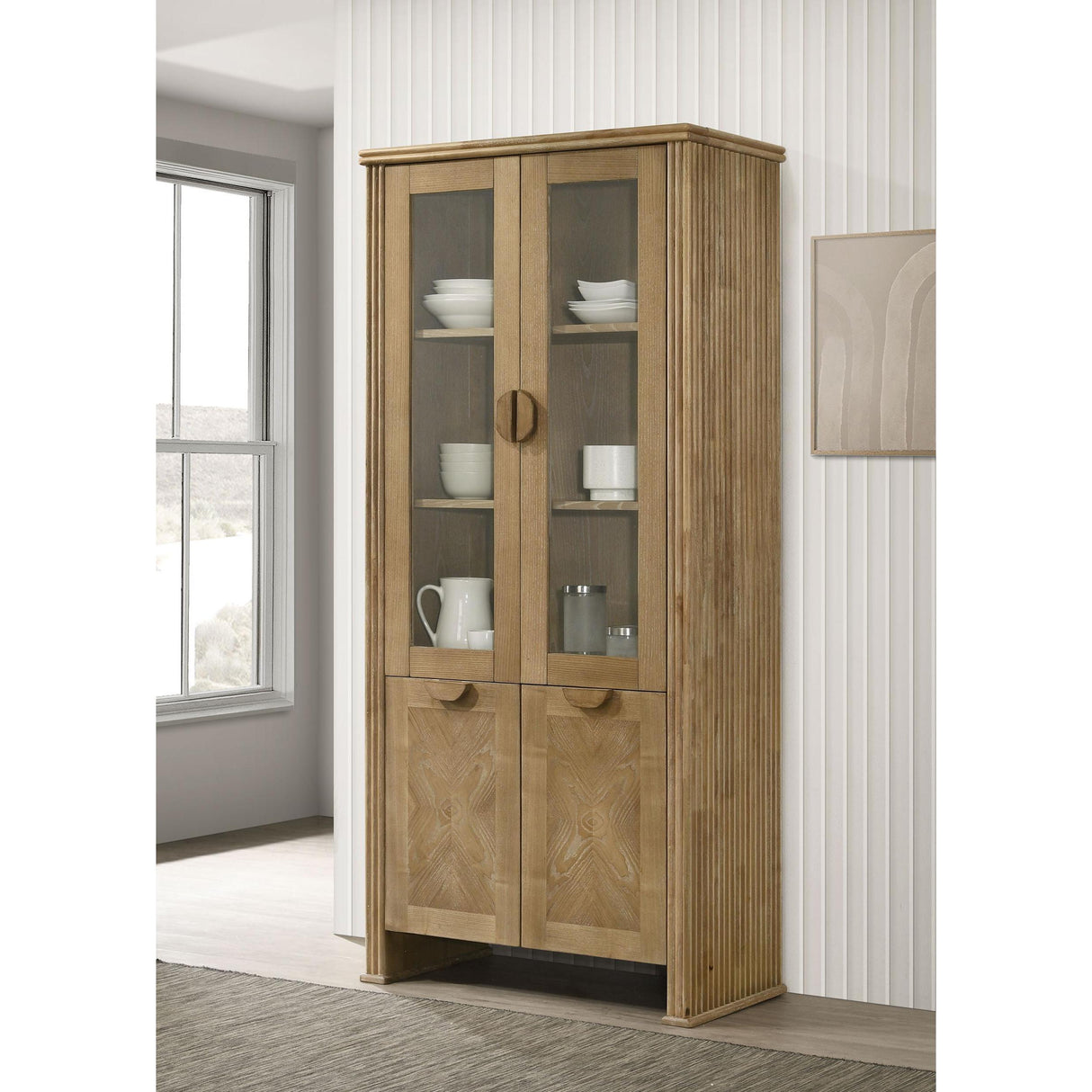 Coaster Furniture Adina 193616 77-inch Tall Display Cabinet - Distressed Light Brown IMAGE 2