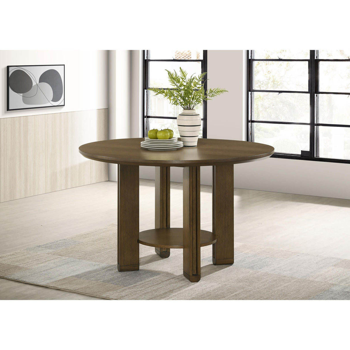 Coaster Furniture Ottowa 193660 47-inch Round Wood Dining Table with Shelf - Brown IMAGE 3