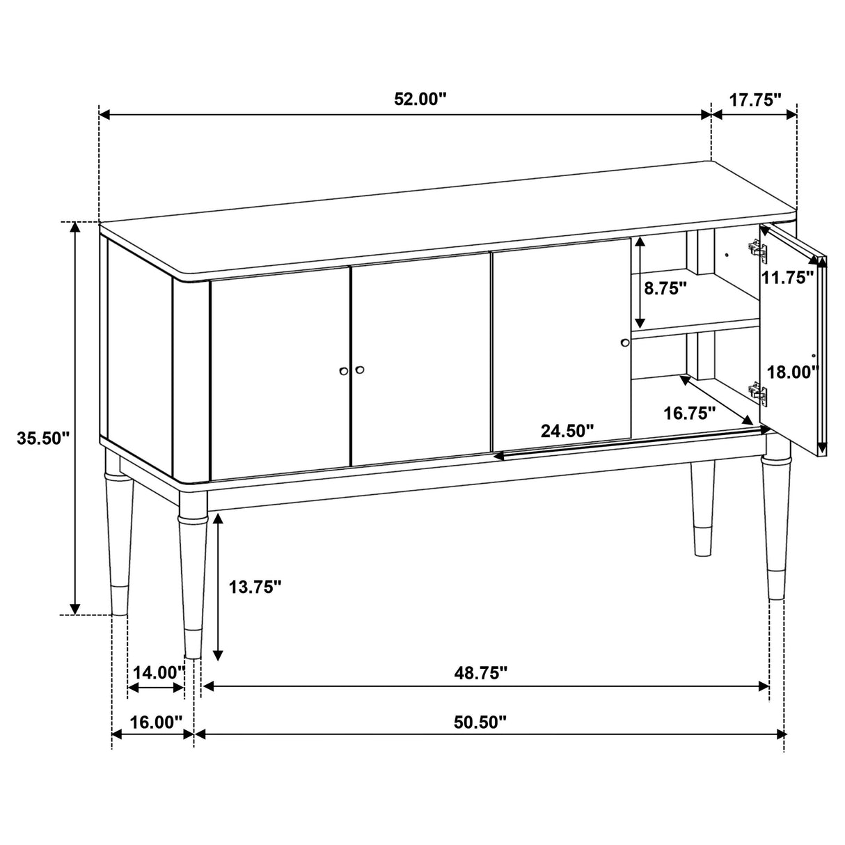 Coaster Furniture Reseda 193675 4-door Dining Sideboard Server with Shelves - Ash Brown IMAGE 13