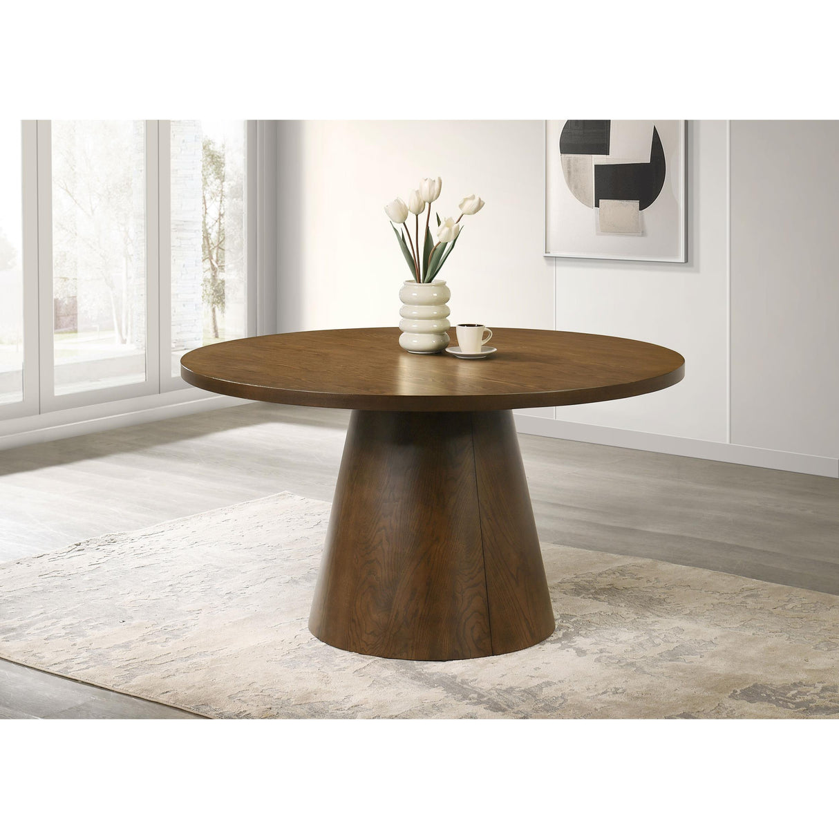 Coaster Furniture Franklin 193830 54-inch Round Wood Pedestal Base Dining Table - Dark Brown IMAGE 3