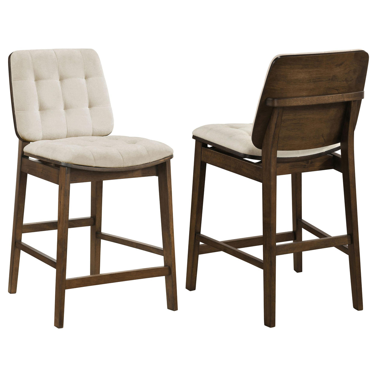 Coaster Furniture Redbridge 193959WAL Set of 2 Velvet Upholstered Counter Chair - Cream/Walnut IMAGE 1