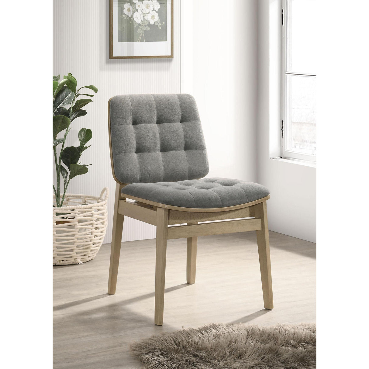 Coaster Furniture Redbridge 193962NAT Set of 2 Velvet Upholstered Side Chair - Grey/Natural Oak IMAGE 2
