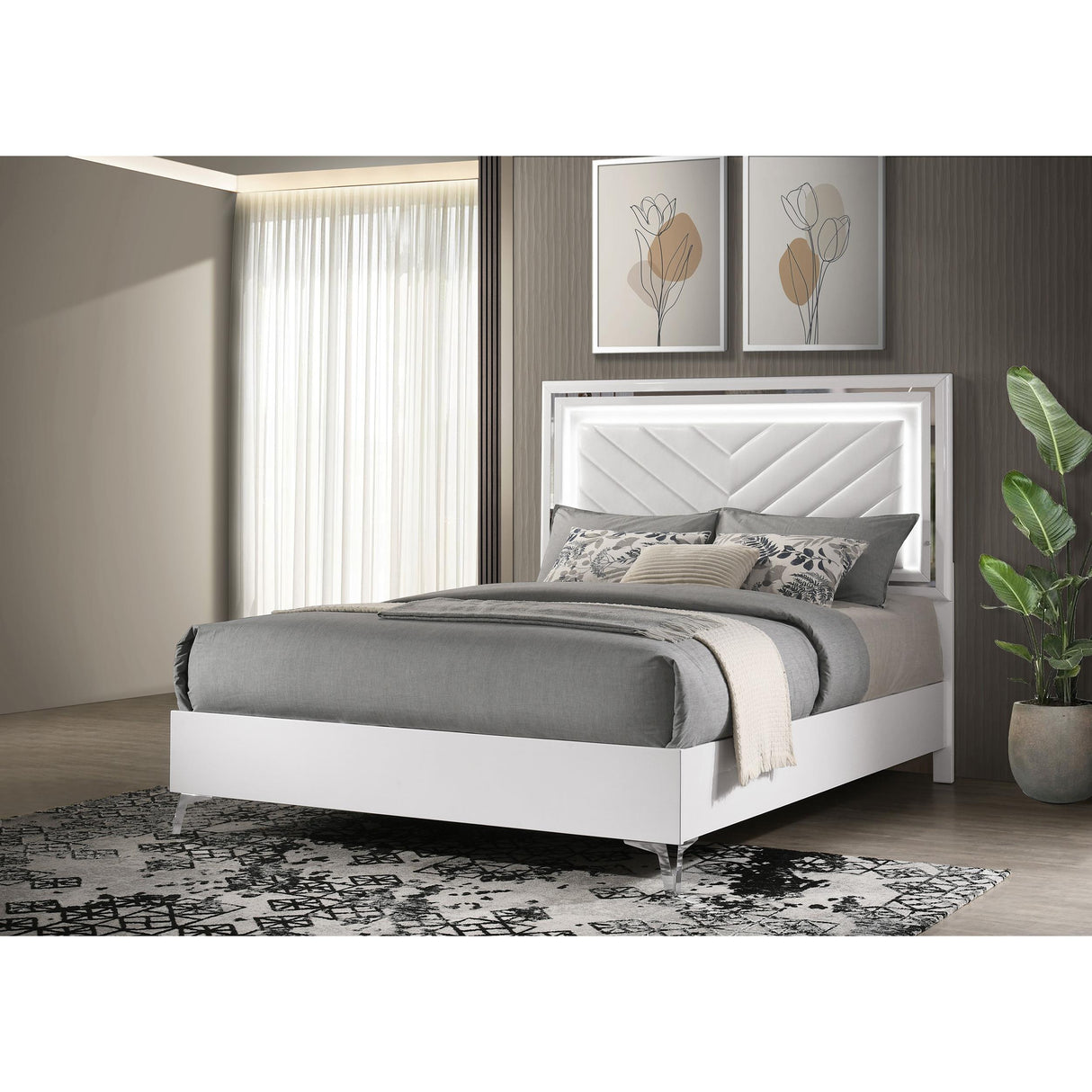 Coaster Furniture Cassia 215791Q Queen LED Panel Bed - White High Gloss IMAGE 5