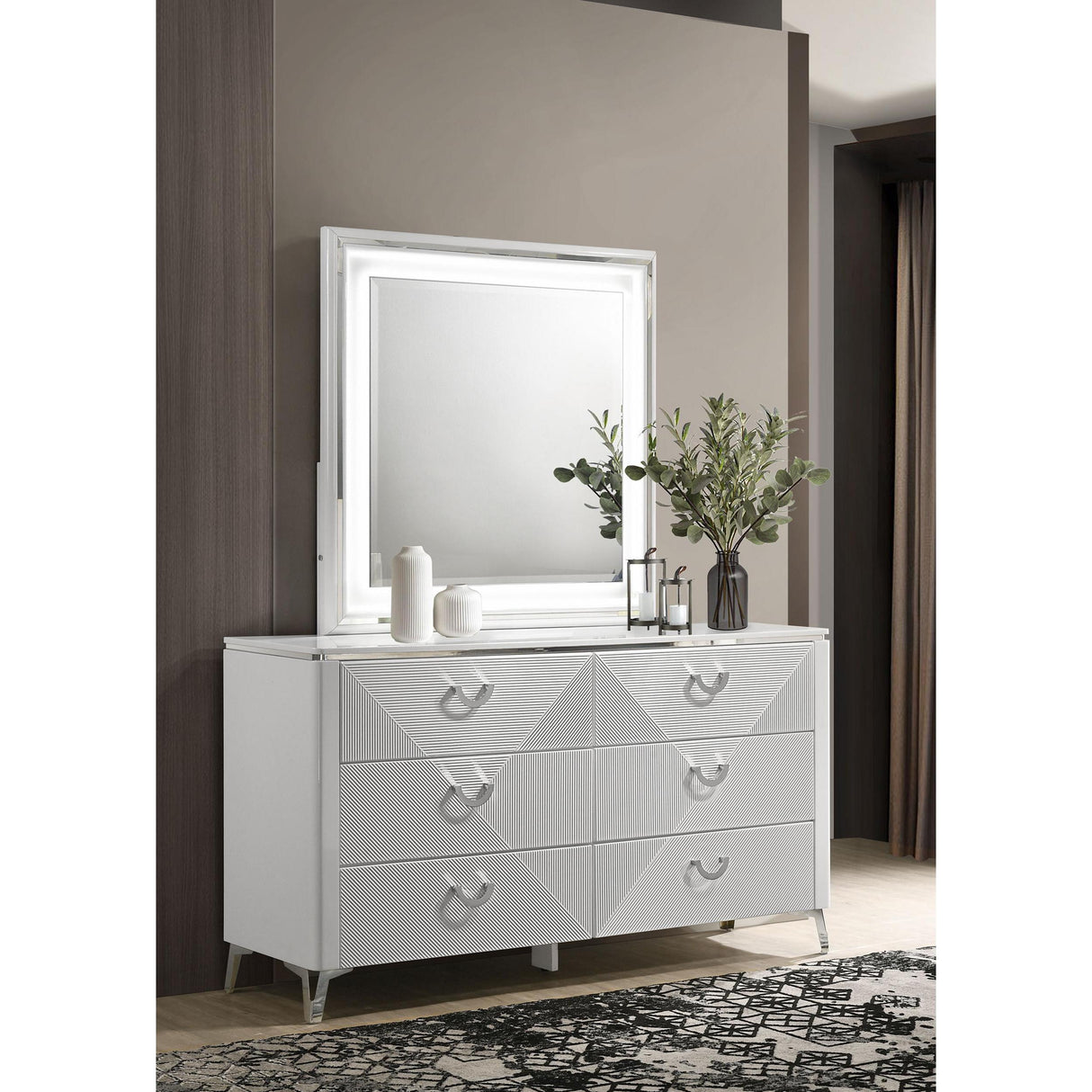 Coaster Furniture Cassia 215793M 6-drawer Dresser Cabinet with Mirror - White High Gloss IMAGE 2