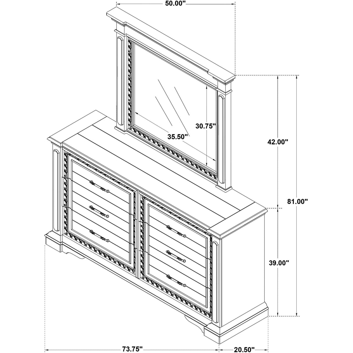 Coaster Furniture McKinney 215873M 6-drawer Bedroom Dresser with Mirror - Vintage White IMAGE 14