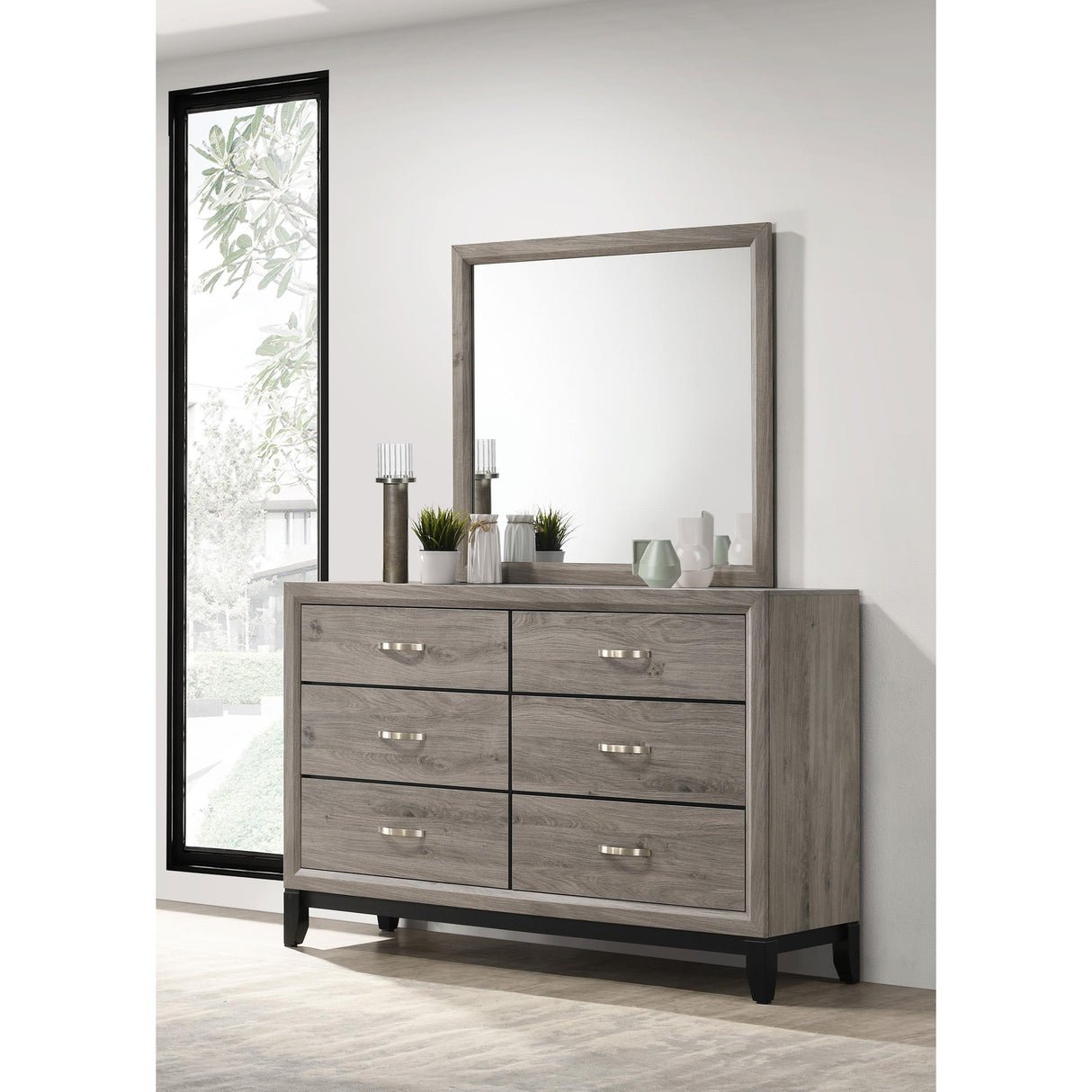 Coaster Furniture Valen 215913M 6-drawer Bedroom Dresser and Mirror - Light Taupe IMAGE 6