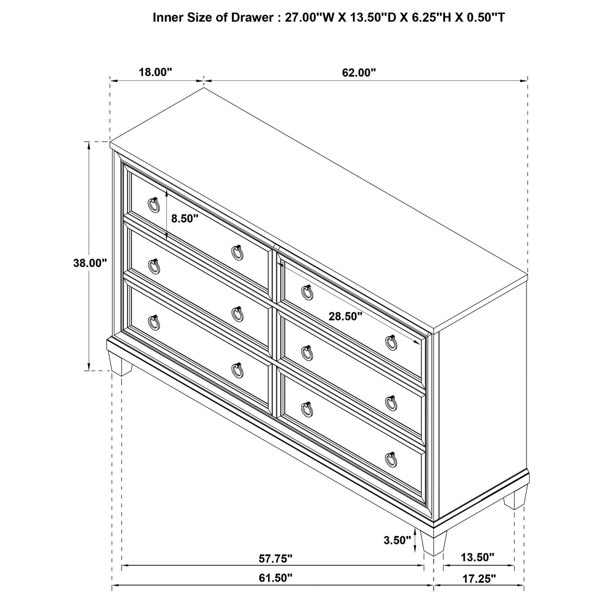 Coaster Furniture Pembroke 215923 6-drawer Bedroom Dresser Cabinet - Washed Oak IMAGE 14
