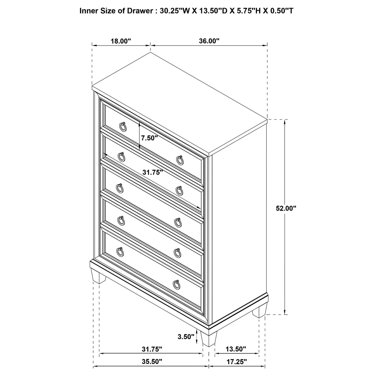 Coaster Furniture Pembroke 215925 5-drawer Chest - Washed Oak IMAGE 11