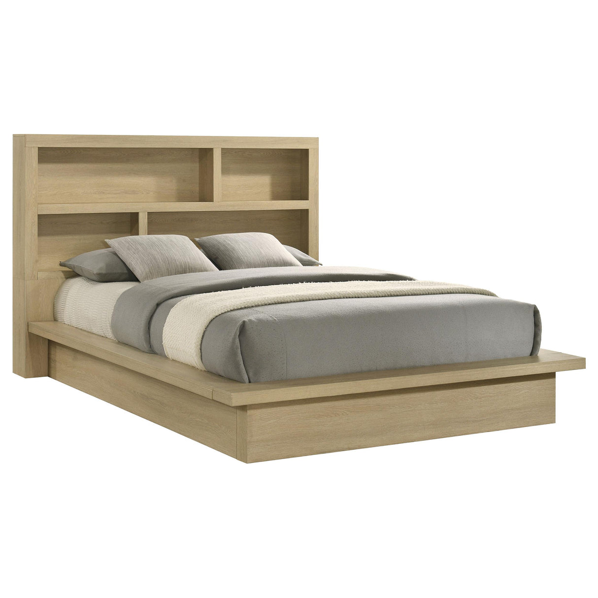 Coaster Furniture Hendricks 222650Q Queen Bookcase Headboard Platform Bed - Light Oak IMAGE 1