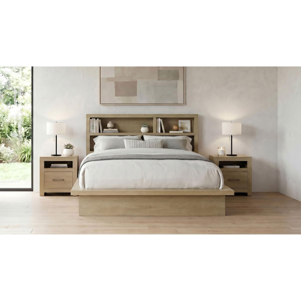 Coaster Furniture Hendricks 222650Q Queen Bookcase Headboard Platform Bed - Light Oak IMAGE 7